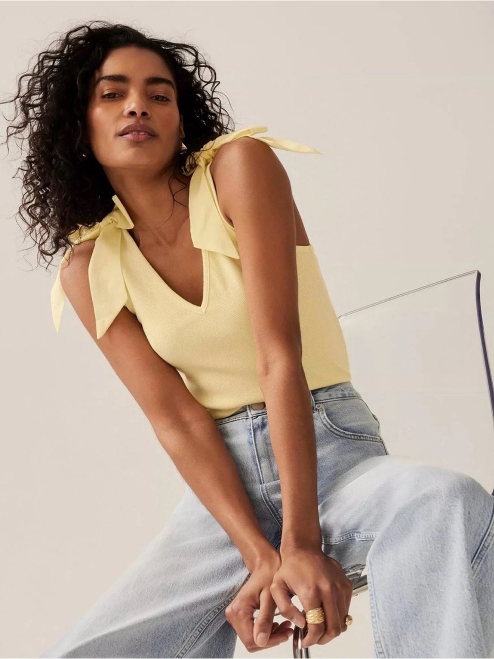 Maeve by Anthropologie Rafaela Bow-Tie Tank in Yellow, XLarge